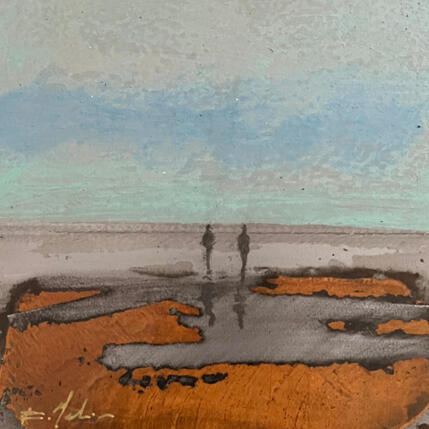 Gemälde Couple plage du Lido  von Mahieu Bertrand | Gemälde Figurativ Metall Landschaften