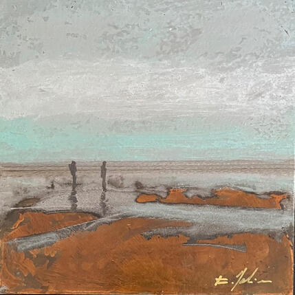 Gemälde Couple à la plage  von Mahieu Bertrand | Gemälde Figurativ Metall Landschaften