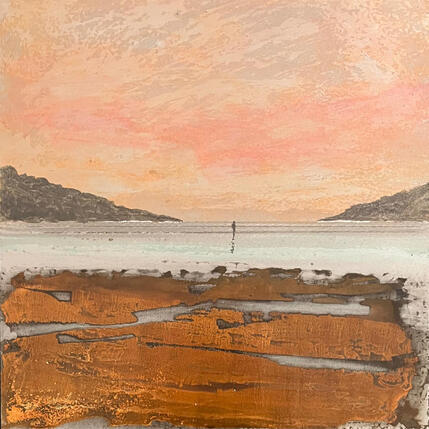 Painting Coucher de soleil sur les criques  by Mahieu Bertrand | Painting Figurative Metal Landscapes