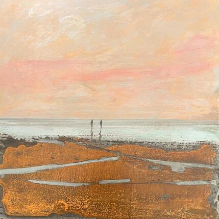 Painting Soir à la plage by Mahieu Bertrand | Painting Figurative Metal Landscapes