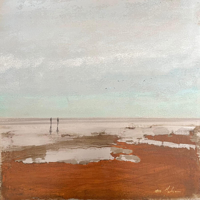 Painting Couple à la plage by Mahieu Bertrand | Painting Figurative Landscapes Metal