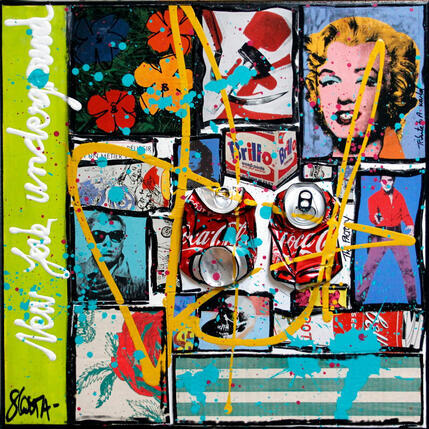 Painting Tribute to A.W. by Costa Sophie | Painting Pop-art Acrylic, Gluing, Upcycling