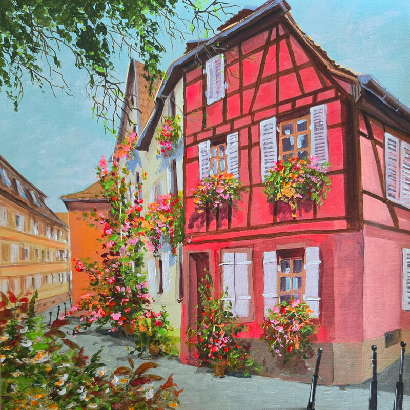 Painting Pink day by Rasa | Painting Figurative Urban Acrylic