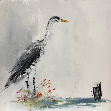 Peinture Héron par Raffin Christian | Tableau Figuratif Huile Animaux