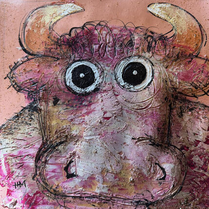 Painting Pink bull by Maury Hervé | Painting Raw art Acrylic, Pigments Animals