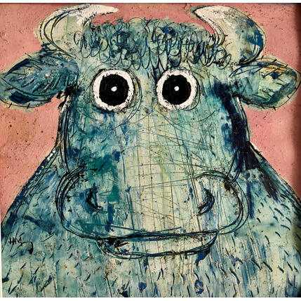Painting Blue bull by Maury Hervé | Painting Raw art Acrylic, Pigments Animals
