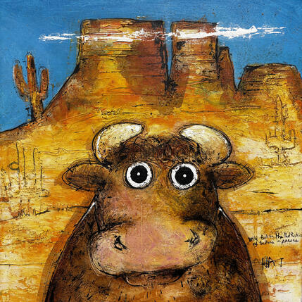 Peinture Bull in the wild par Maury Hervé | Tableau Art Singulier Acrylique, Pigments Animaux
