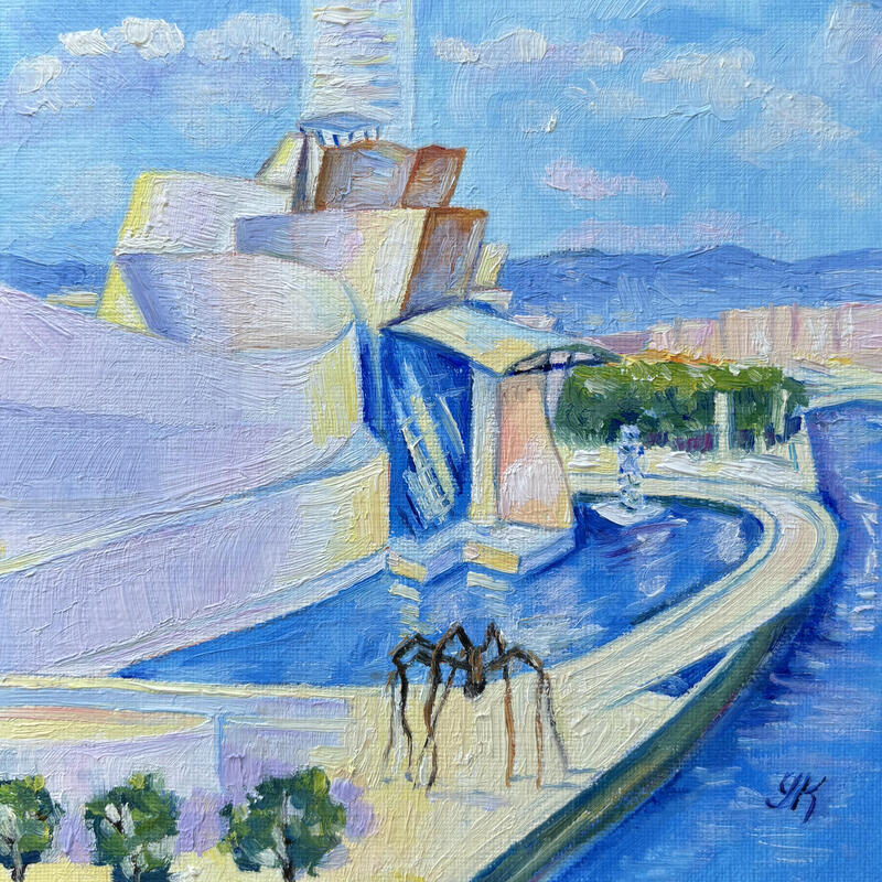 Painting Morning in Bilbao by Kochevykh Yulia | Painting Figurative Architecture Oil