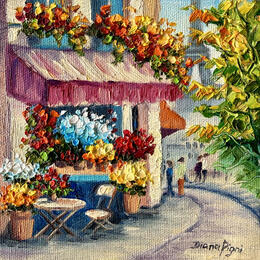Painting Blooming Parisian Corner by Pigni Diana | Painting Impressionism Oil Architecture, Landscapes, Urban