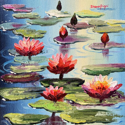 Peinture Water Lily Garden par Pigni Diana | Tableau Impressionnisme Acrylique Nature, Paysages, Scènes de vie