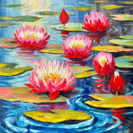 Peinture Morning Water Lilies par Pigni Diana | Tableau Impressionnisme Huile Nature, Natures mortes, Scènes de vie