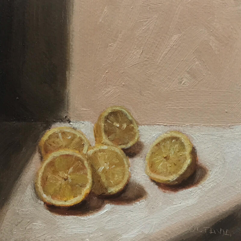 Painting Citrons by Sellier Octavia | Painting Figurative Still-life Oil