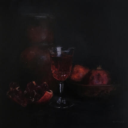 Painting Nature morte aux grenades by Sellier Octavia | Painting Figurative Oil Nature, Still-life