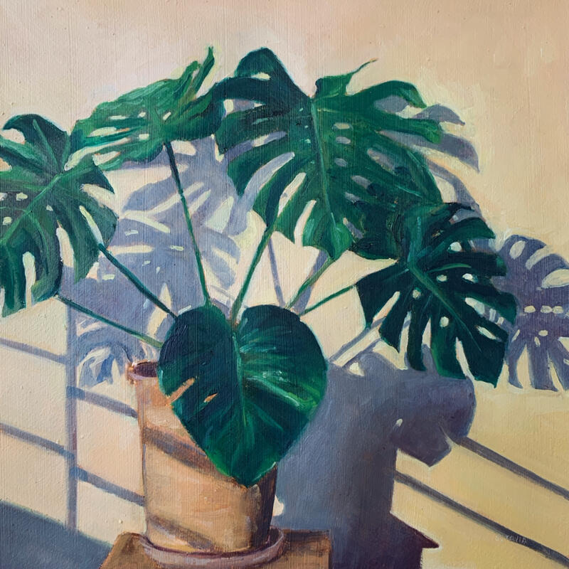 Painting Monstera by Sellier Octavia | Painting Figurative Nature Life style Still-life Oil