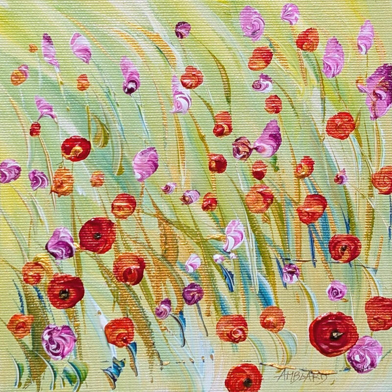 Painting Envolée de coquelicots et de pavots mauves by Amblard Florence | Painting Landscapes Nature Acrylic