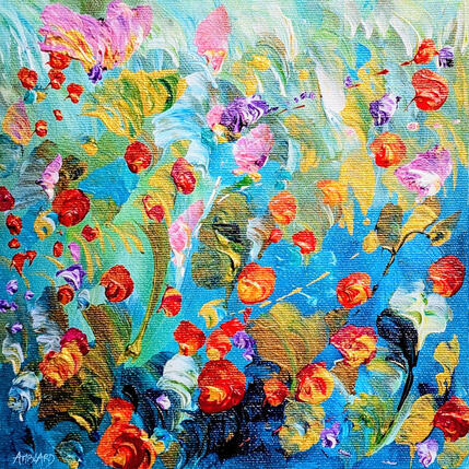 Painting Pétales sur fond bleu  by Amblard Florence | Painting