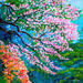 Painting Fleurs de cerisier et d'azalee by Amblard Florence | Painting Landscapes Nature Acrylic