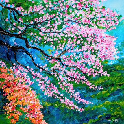Painting Fleurs de cerisier et d'azalee  by Amblard Florence | Painting