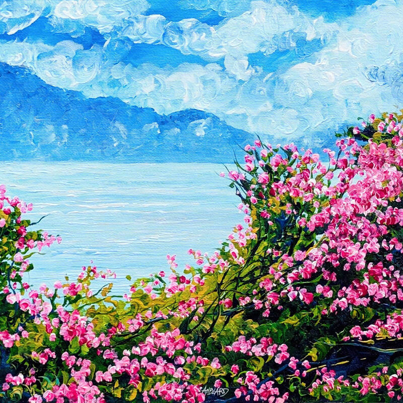 Painting Rhododendron en montagne by Amblard Florence | Painting Landscapes Nature Acrylic