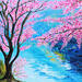 Painting Les cerisiers en fleurs by Amblard Florence | Painting Landscapes Nature Acrylic