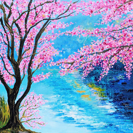 Painting Les cerisiers en fleurs  by Amblard Florence | Painting