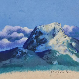 Painting Entre ciel et sommets by Pasquale | Painting Figurative Acrylic Architecture, Landscapes, Nature