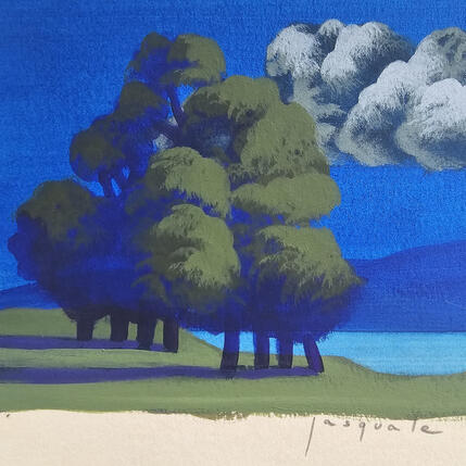 Painting L'ilot bleu by Pasquale | Painting Figurative Acrylic Architecture, Landscapes, Nature