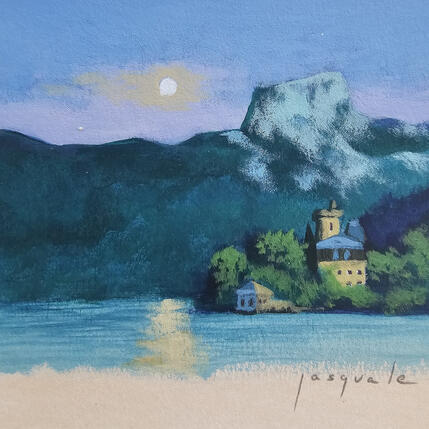 Painting Veille sur le lac by Pasquale | Painting Figurative Acrylic Architecture, Landscapes, Nature