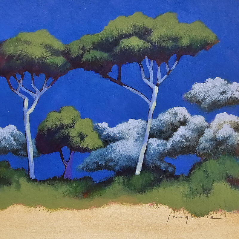 Painting Entre ciel et terre by Pasquale | Painting Figurative Landscapes Nature Architecture Acrylic