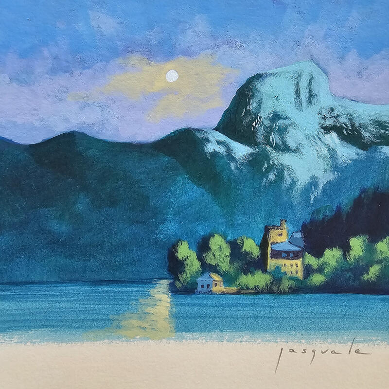 Painting Le château bleu by Pasquale | Painting Figurative Landscapes Nature Architecture Acrylic