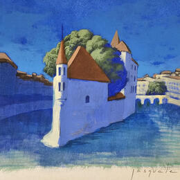 Peinture Lumière sur le Thiou par Pasquale | Tableau Figuratif Acrylique Architecture, Nature, Paysages