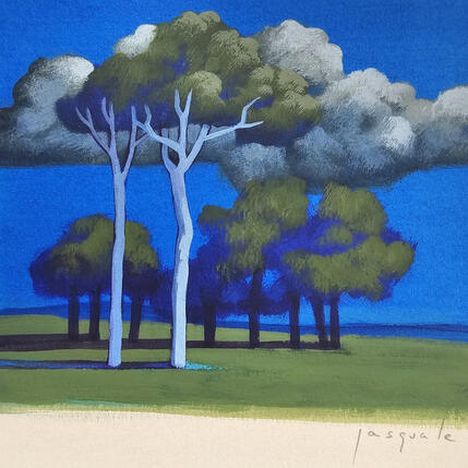 Painting Sous les nuages by Pasquale | Painting Figurative Acrylic Architecture, Landscapes, Nature, Pop icons