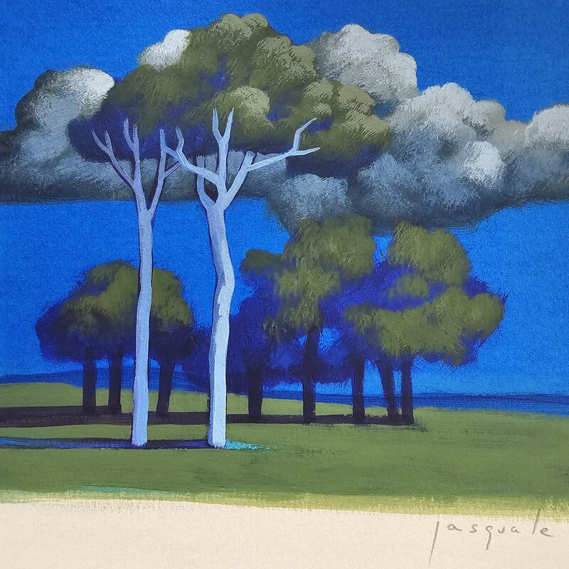 Painting Sous les nuages by Pasquale | Painting Figurative Landscapes Nature Architecture Acrylic
