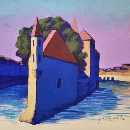 Painting Une histoire au fil de l'eau by Pasquale | Painting Figurative Acrylic Architecture, Landscapes, Nature, Pop icons