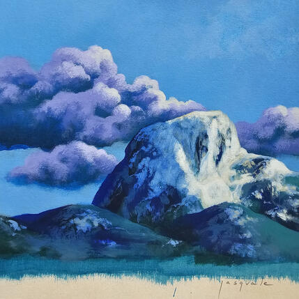 Painting Au dessus des nuages by Pasquale | Painting Figurative Acrylic Architecture, Landscapes, Nature