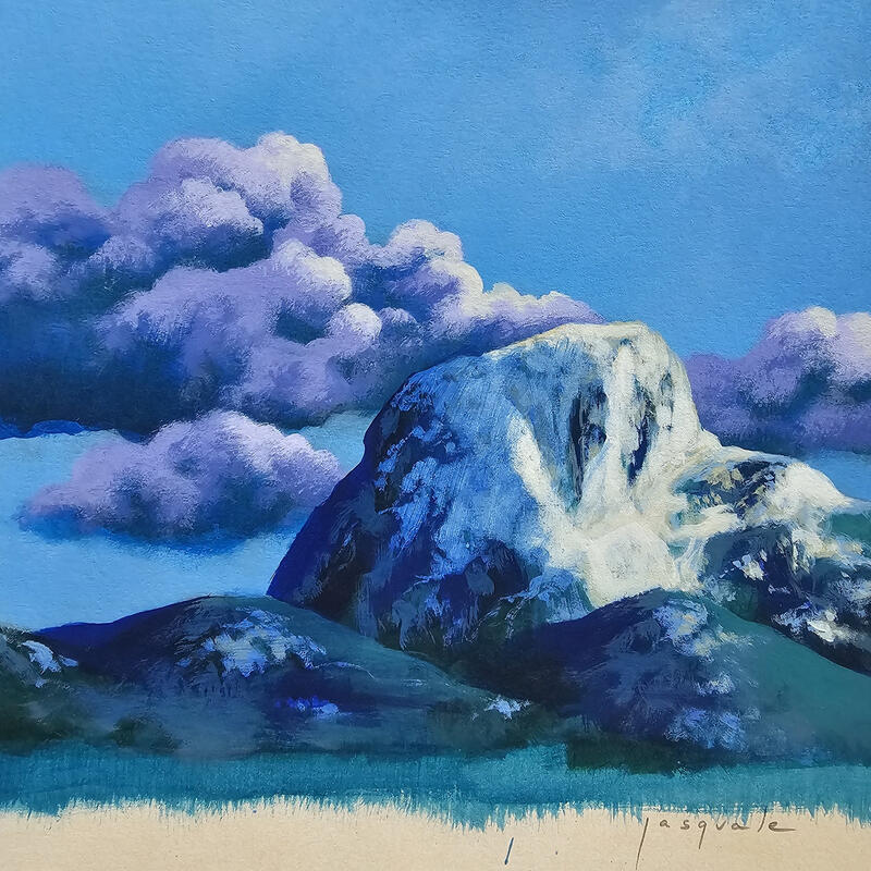Painting Au dessus des nuages by Pasquale | Painting Figurative Landscapes Nature Architecture Acrylic