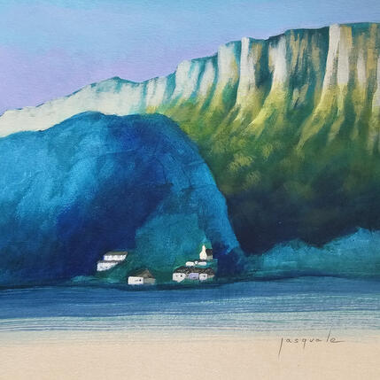 Painting Bleu vert by Pasquale | Painting Figurative Acrylic Architecture, Landscapes, Nature