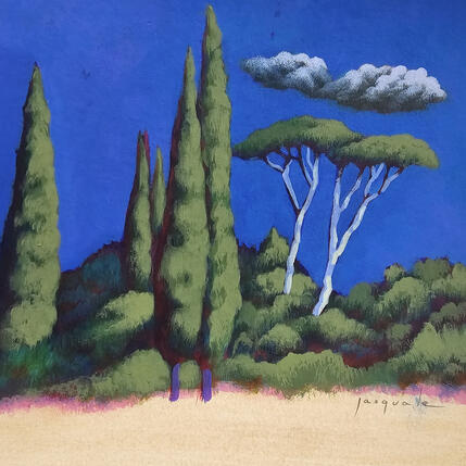 Painting Ciel d'arbres by Pasquale | Painting Figurative Acrylic Architecture, Landscapes, Nature