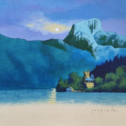 Painting Nuit sur le lac by Pasquale | Painting Figurative Acrylic Architecture, Landscapes, Nature