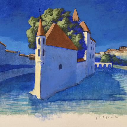 Painting Reflets d'Annecy by Pasquale | Painting Figurative Acrylic Architecture, Landscapes, Nature