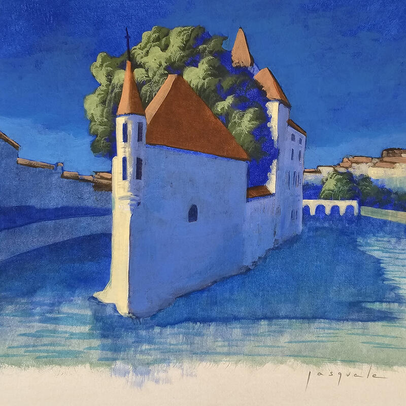 Painting Reflets d'Annecy by Pasquale | Painting Figurative Landscapes Nature Architecture Acrylic