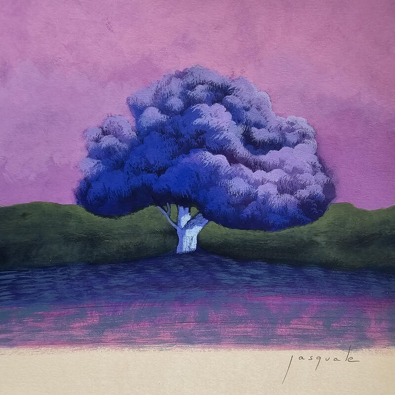 Gemälde Sous le ciel rose von Pasquale | Gemälde Figurativ Landschaften Natur Architektur Acryl