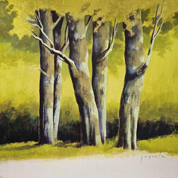 Painting Arbres du soleil by Pasquale | Painting Figurative Acrylic Architecture, Landscapes, Nature
