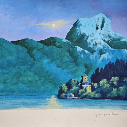 Peinture Bleu d'Annecy par Pasquale | Tableau Figuratif Acrylique Architecture, Nature, Paysages