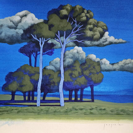 Peinture Bleu profond par Pasquale | Tableau Figuratif Acrylique Architecture, Nature, Paysages