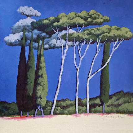 Peinture Là haut par Pasquale | Tableau Figuratif Acrylique Architecture, Nature, Paysages