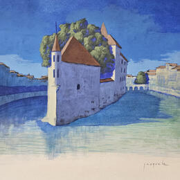 Painting Le palais entre deux eaux by Pasquale | Painting Figurative Acrylic Architecture, Landscapes, Nature