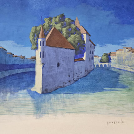 Peinture Le palais entre deux eaux par Pasquale | Tableau Figuratif Acrylique Architecture, Nature, Paysages