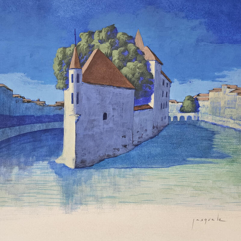 Peinture Le palais entre deux eaux par Pasquale | Tableau Figuratif Paysages Nature Architecture Acrylique
