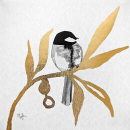 Peinture Olivia par Mü | Tableau Figuratif Encre, Feuille d'or Animaux, Nature